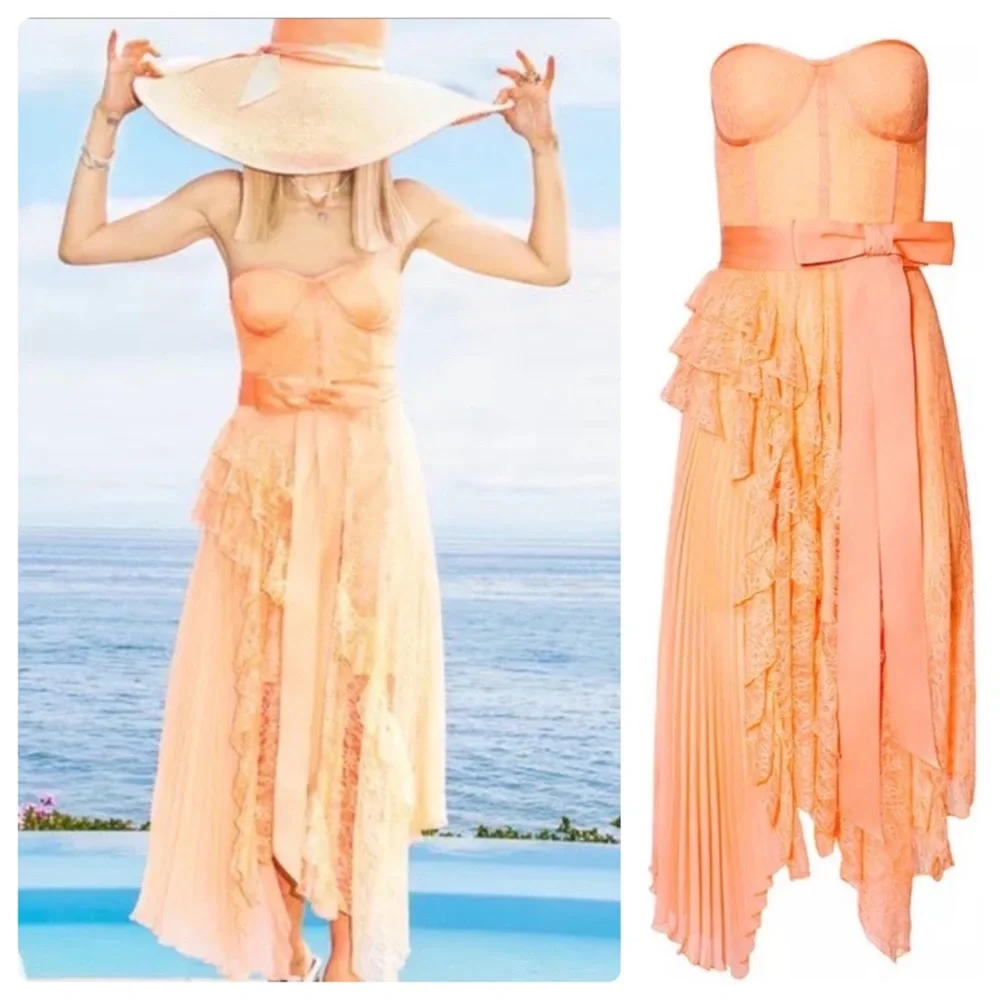 ALICE AND OLIVIA Bree Ruffle Pleated Midi Dress - Picture 2 of 13